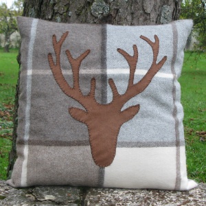 Deer head alpaca cushion, Scottish brown