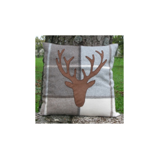 Deer head alpaca cushion, Scottish brown