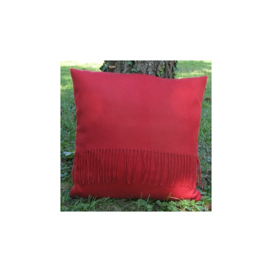 Red fringe alpaca cushion